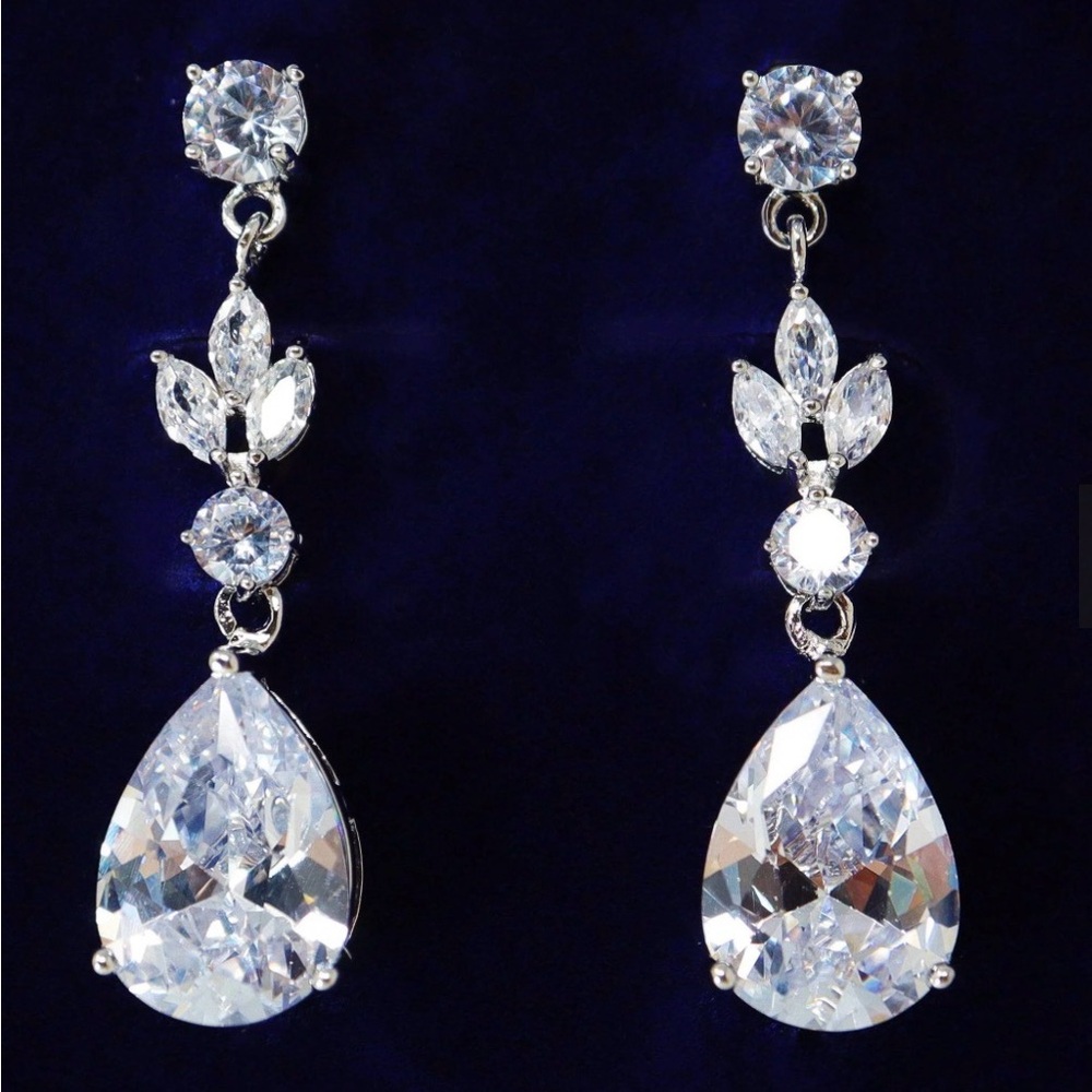 CZ Silvertone Drop Earrings